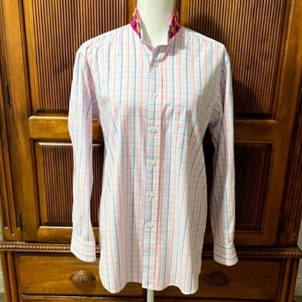 Mary Marshmallow Rainbow Sequin Plaid Button Up Boyfriend Shirt